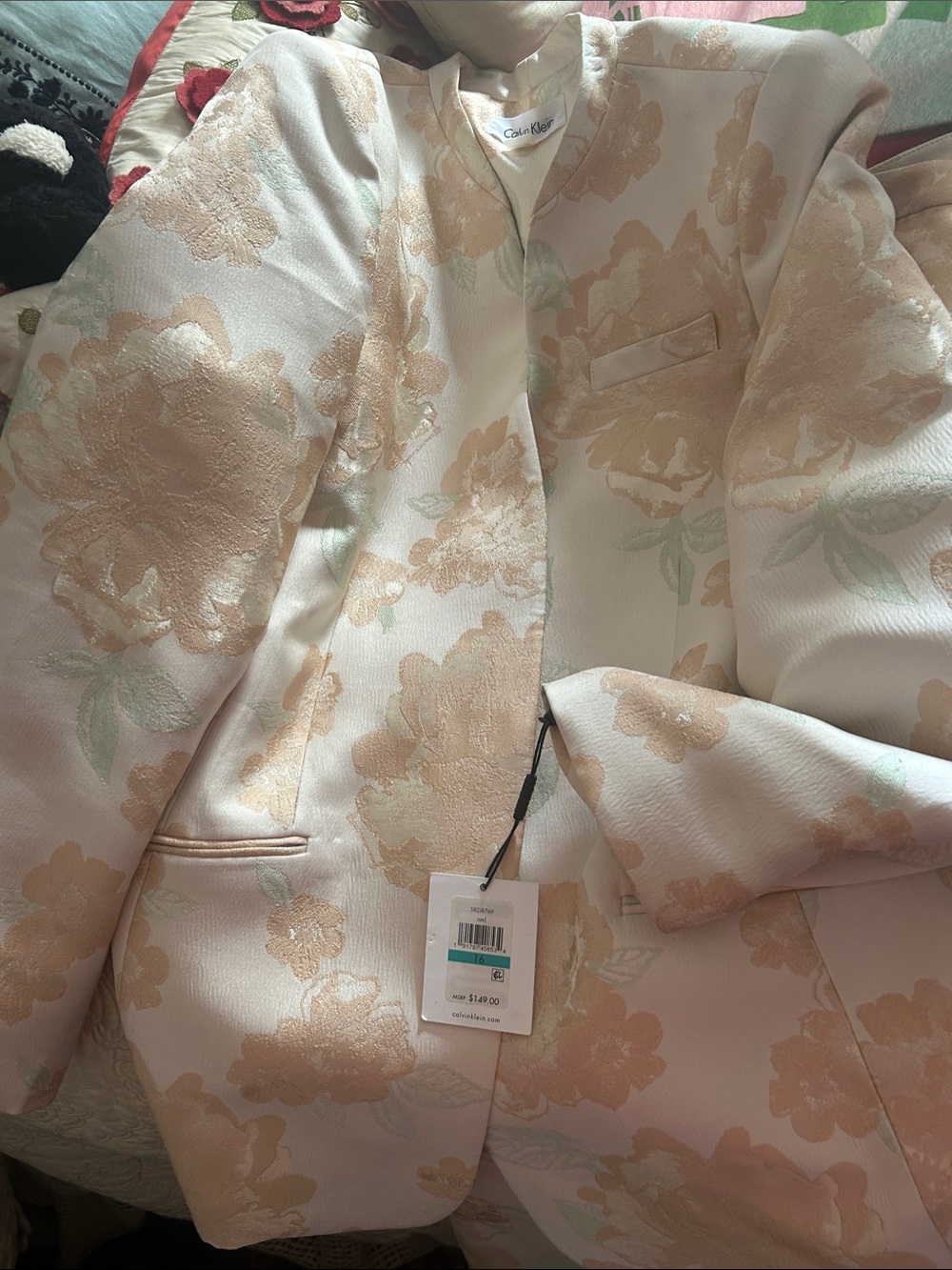 Calvin Klein Peach Floral Jacquard Blazer